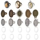 DIY Blank Dome Finger Rings Making Kit, Including Bird & Flower & Oval Adjustable Alloy Ring Settings, Glass Cabochons, Antique Bronze & Antique Silver, 20Pcs/bag