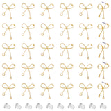 30Pcs Iron Stud Earring Findings, with Horizontal Loops and Steel Pin, Bowknot, with 50Pcs Plastic Ear Nuts, Light Gold, 18~19x18mm, Hole: 1.5mm, Pin: 0.7mm