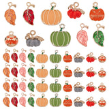 Autumn Theme 60Pcs 10 Style Alloy Enamel Pendants, Light Gold, Leaf & Pumpkin, Mixed Color, 12~20x10~16x2~10mm, Hole: 1.5~2mm, 6pcs/style
