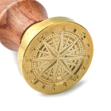 DIY Scrapbook, Brass Wax Seal Stamp and Wood Handle Sets, Compass Pattern, Golden, 8.9cm, Stamps: 2.55x1.4cm