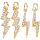 12Pcs 2 Styles Brass Micro Pave Cubic Zirconia Pendants, with Jump Rings, Long-Lasting Plated, Lightning Bolt Charm, Golden, 17.5~20x6x1.5~2mm, Hole: 1.8~3mm, 6pcs/style