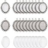 DIY Blank Oval Dome Pendant Making Kit, Including Alloy Pendant Settings with Rhinestone, Glass Cabochons, Antique Silver, 60Pcs/bag