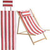 Stripe Pattern Chair Oxford Cloth, with Pillow, Beach Chair Cloth Replacement Supplies, Red, 1420mm