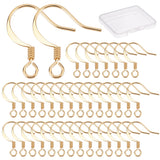 100Pcs Brass Earring Hooks, with Horizontal Loop, Long-Lasting Plated, Real 18K Gold Plated, 17x16x0.7mm, Hole: 2mm, 21 Gauge, Pin: 0.7mm