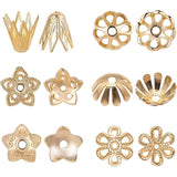 Brass Bead Caps, Long-Lasting Plated, 8-Petal, Flower, Real 18K Gold Plated, 6.8x5.2x1.1cm, 60pcs/set