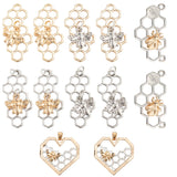 Alloy Filigree Joiners Links & Pendants, Honeycomb with Bees, for Jewelry Making, Platinum & Golden, 12pcs/set