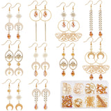 DIY Sun Moon Moth Drop Earring Making Kits, Including 201 Stainless Steel & Brass & Alloy Pendants & Link Connectors, Brass Earring Hooks, Glass & Synthetic Hematite Beads, Golden