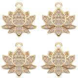 8Pcs Brass Micro Pave Cubic Zirconia Charms, Lotus Charm, Real 18K Gold Plated, Clear, 13x13x2mm, Hole: 1mm