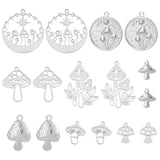 16Pcs 8 Style 201 & 304 Stainless Steel Charms, Mushroom, Stainless Steel Color, 13~34x12~30x1~3mm, Hole: 1.2~1.8mm, 2pcs/style