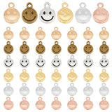 180Pcs 6 Colors Alloy Charms, Flat Round with Smiling Face Charm, Mixed Color, 10x7x1.5mm, Hole: 1.4mm, 30pcs/color