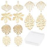 36Pcs 6 Style Baking Painted Alloy Pendants, Tropical Leaf Charms, for DIY Accessories, Lead Free & Cadmium Free, Leaf, Light Gold, 21~36x17~25x2~1.5mm, hole: 1.6~1.8mm,  6pcs/style