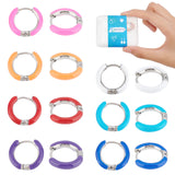 7 Pairs 7 Colors 304 Stainless Steel Chunky Huggie Hoop Earrings with Enamel for Women, Mixed Color, 10 Gauge, 15~16x2.5mm, Pin: 1mm, 1Pair/color