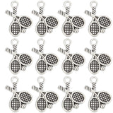 100Pcs Tibetan Style Zinc Alloy Pendants, Sports Charms, Tennis Racket, Antique Silver, 20x14x3mm, Hole: 2mm