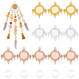 60Pcs Alloy Cabochon Connector Charms, with Transparent Glass Cabochons, Chandelier Component, Flat Round, Mixed Color, Links:  Tray: 12.5mm, 30.5x25x4mm, Hole: 1.6~1.8mm