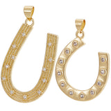 6Pcs 2 Style Rack Plating Brass Micro Pave Cubic Zirconia Pendants, Cadmium Free & Lead Free, Long-Lasting, Horseshoe, Real 18K Gold Plated, 30.5~32x22~25x2mm, Hole: 3x5mm,. 3pcs/style