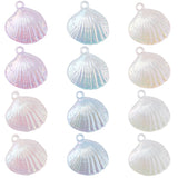 60Pcs 6 Colors UV Plating Opaque Acrylic Pendants, AB Color, Shell Charm, Mixed Color, 28x27x7mm, Hole: 2mm, 10pcs/color