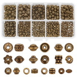 500Pcs 10 Styles Tibetan Style Alloy Spacer Beads, Rondelle & Column % Bicone, Mixed Shapes, Antique Bronze, 5~7x3~7mm, Hole: 1~3mm, 50pcs/style