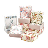 Flower Pattern Paper Gift Boxes, Folding Boxes, for Jewelry Square, Mixed Color, 7.5x7.5x3cm, 5 colors, 6pcs/color, 30pcs/set