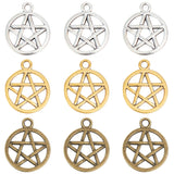 90Pcs 3 Colors Tibetan Style Alloy Pendants, Wicca Pendants, Flat Round with Star, Mixed Color, 20.5x16.5~16.9x1.7mm, Hole: 2mm, 30pcs/color