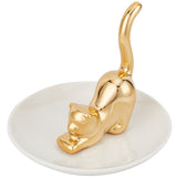 Porcelain Jewelry Holder Tray, for Rings, Necklaces, Earrings, Trinket Display, Cat, Gold, 116x90mm
