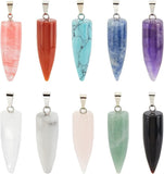 10Pcs 10 Style Natural & Synthetic Gemstone Pendants, with Platinum Brass Findings, Bullet, Mixed Color, 32~35x10~11mm, Hole: 4.5~7x3~4mm, 1pc/style