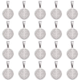 20Pcs 304 Stainless Steel Pendants, Religion, Flat Round with Saint Benedict, Stainless Steel Color, 15x12x1.5mm, Hole: 5x3mm