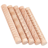 5Pcs 5 Style Wooden Rolling Pin, for Baking Embossed Cookies, Kitchen Tool, Leaf & Snowflake & Star & Wave & Curve, PeachPuff, 150x20mm, 5 style, 1pc/style, 5pcs