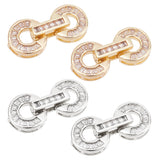 4 Sets 2 Colors Brass Pave Clear Cubic Zirconia Fold Over Clasps, Flat Round, Mixed Color, 22x10.5x5mm, Hole: 4mm, 2 sets/color
