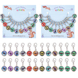 Glass Flat Round Eye Charm Locking Stitch Markers, Zinc Alloy Lobster Claw Clasps Locking Stitch Marker, Mixed Color, 3.6cm, 12pcs/set