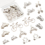 48Pcs 8 Style Tibetan Style Alloy Pendants, Bicycle & Motorcycle & Car & Tour Bus & Train, Antique Silver, 9.5~24x8.5~22x1.5~15mm, hole: 1.5~2mm, 6pcs/style