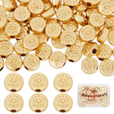 100Pcs Alloy Beads, Long-Lasting Plated, Flat Round with Evil Eye, Real 18K Gold Plated, 5.5x6x3mm, Hole: 1.5mm