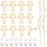 9 Pair Brass Stud Earring Findings, with Horizontal Loops, Star, with 30Pcs Plastic Ear Nut, Golden, 9.5x6.5mm, Hole: 1.3mm, Pin: 0.6mm