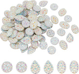 90Pcs 3 Style Resin Cabochons, Bottom Silver Plated, AB Color Plated, Half Round/Dome & Teardrop & Oval, White, 30pcs/style