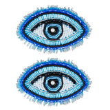 Glass Beaded Sew on Tassel Patches, Evil Eye Appliques, Badges, with Felt Base, Deep Sky Blue, 62x94~95x6mm