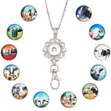 DIY Half Round Pendant Necklace Making Kits, Including Brass & Glass Snap Buttons, Alloy Keychain Findings, 304 Stainless Steel Cable Chains Necklaces, Cow Pattern, 14Pcs/box