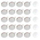 62Pcs DIY 304 Stainless Steel Pendant Making Kits, with Flat Round Pendant Settings and Transparent Glass Cabochons, Stainless Steel Color, Tray: 12mm, 18x14x2mm, Hole: 2.5mm
