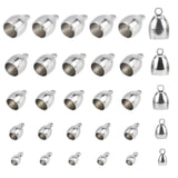 30Pcs 5 Style 304 Stainless Steel Cord Ends, End Caps, Stainless Steel Color, 8~14x4.5~10mm, Hole: 1.5~2.5mm, Inner Diameter: 3~8mm, 6pcs/style