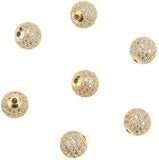 Brass Cubic Zirconia Beads, Round, Clear, Golden, 10mm, Hole: 2mm, 10pcs/box