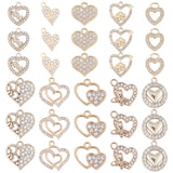 40Pcs 10 Style Alloy Crystal Rhinestone Pendants, Heart & Flat Round Charms, Golden, 13~20x11~19.5x1.5~3mm, hole: 1.5~3.5mm, 4Pcs/style