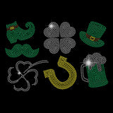 Glass Hotfix Rhinestone, Iron on Appliques, Costume Accessories, for Clothes, Bags, Pants, Saint Patrick's Day, Clover, 297x210mm