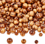 900Pcs 3 Style Round Natural Wood Beads, Dyed, Lead Free, BurlyWood, 300pcs/style