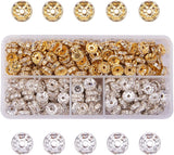 Brass Rhinestone Spacer Beads, Grade B, Rondelle, Clear, Golden & Silver, 10x4mm, Hole: 2mm, 200pcs/color, 400pcs/box