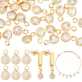 50Pcs Clear Cubic Zirconia Charms, with Brass Edge & Loop, Flat Round Charm, Long-Lasting Plated, Real 18K Gold Plated, 7.5x4.5x2mm, Hole: 1.4mm