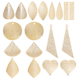 36Pcs 9 Style Brass Pendants, Triangle & Teardrop & Leaf, Real 24K Gold Plated, 19~40x5~20.5x0.5~2mm, Hole: 1.2~1.5mm, 4pcs/style