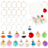 DIY Wine Glass Charms Making Kit, Including 15Pcs Glass Globe Pendants with Rhinestone, 20Pcs Brass Wine Glass Charm Rings, Mixed Color, Pendant: 19.5~21x15.5~16mm, Rings: 25x0.8mm