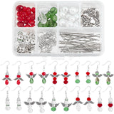 DIY Christmas Dangle Earring Making Kit, Including Colorful Glass & Wing Shape Alloy Beads, Brass Earring Hooks, Mixed Color, 134pcs/box