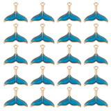 50Pcs Alloy Enamel Pendants, Whale Tail Shape, Light Gold, Blue, 17x20x2~3mm, Hole: 1.6mm