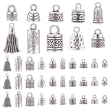 117Pcs 10 Style Tibetan Style Alloy Cord Ends, End Caps, Column & Bell & Hammered, Antique Silver, 10~20x6~18x4.5~10mm, Hole: 1.5~4mm