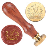 Wax Seal Stamp Set, Golden Tone Sealing Wax Stamp Solid Brass Head, with Retro Wood Handle, for Envelopes Invitations, Gift Card, Fox, 83x22mm, Stamps: 25x14.5mm
