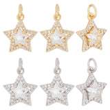 8Pcs 2 Colors Brass Cubic Zirconia Charms, with Jump Ring, Long-Lasting Plated, Lead Free & Cadmium Free, Star, Real 18K Gold Plated & Real Platinum Plated, 13.5x11.5x4.5mm, Hole: 3.2mm, 4pcs/color